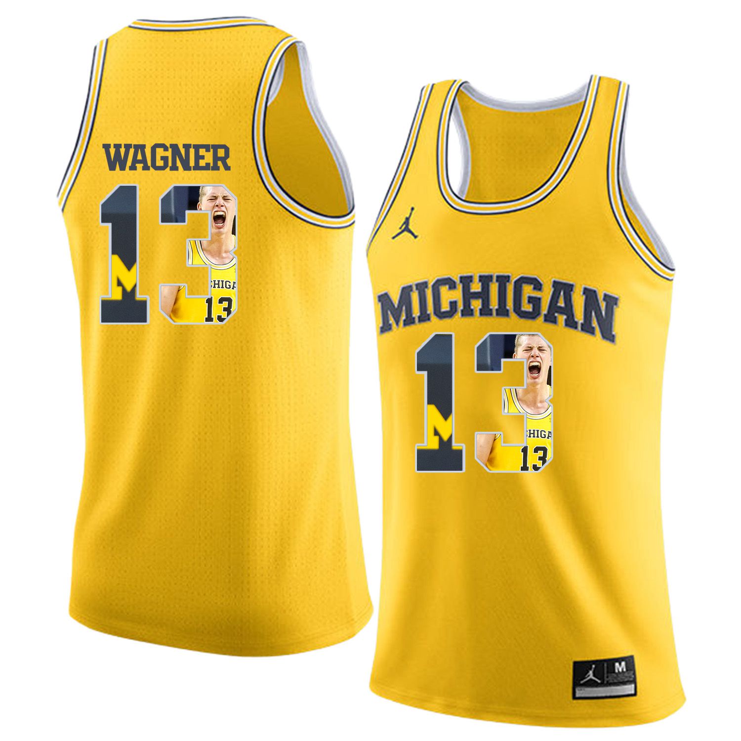 Men Jordan University of Michigan Basketball Yellow 13 Wagner Fashion Edition Customized NCAA Jerseys